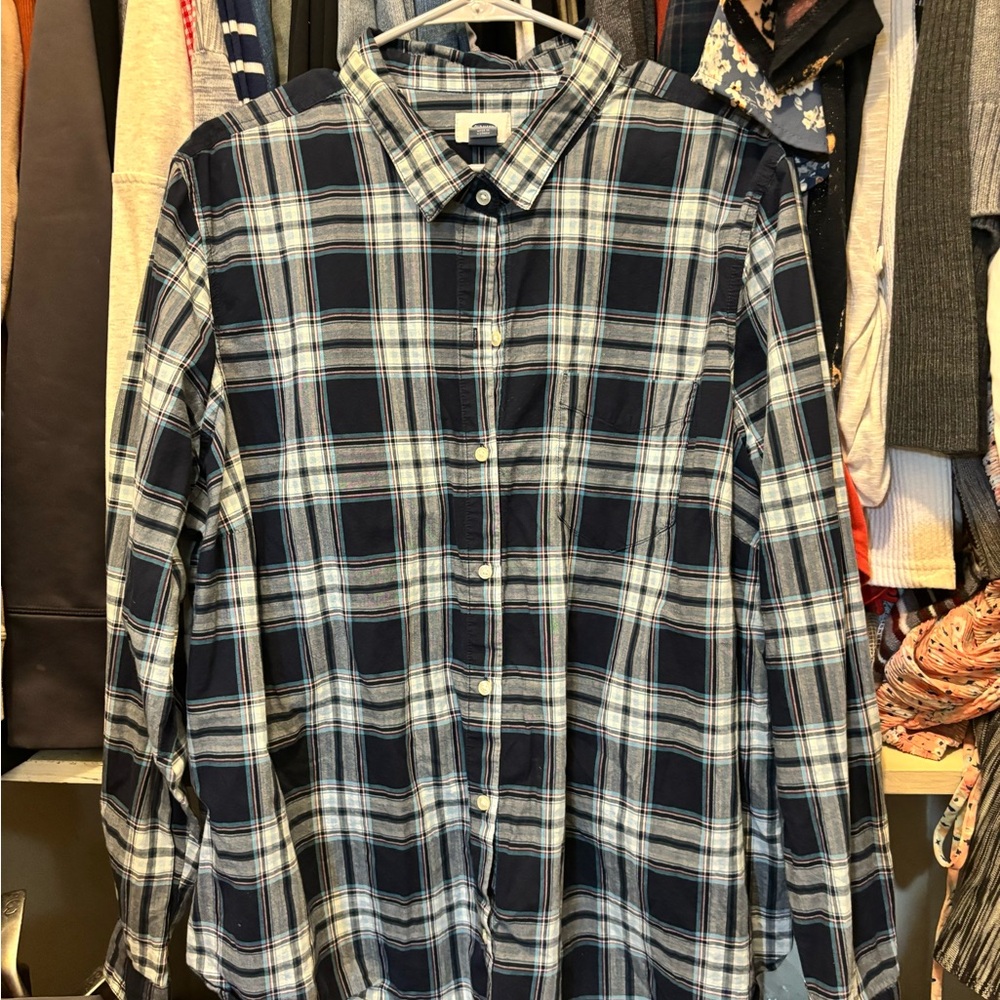 Old Navy Blue and White Plaid Casual Shirt